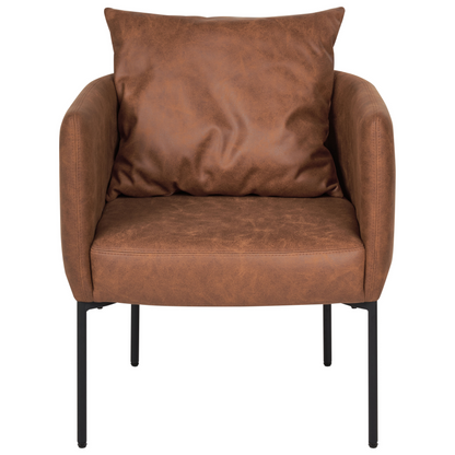Retro Armchair With Cushion Brown Faux Leather Iron Legs