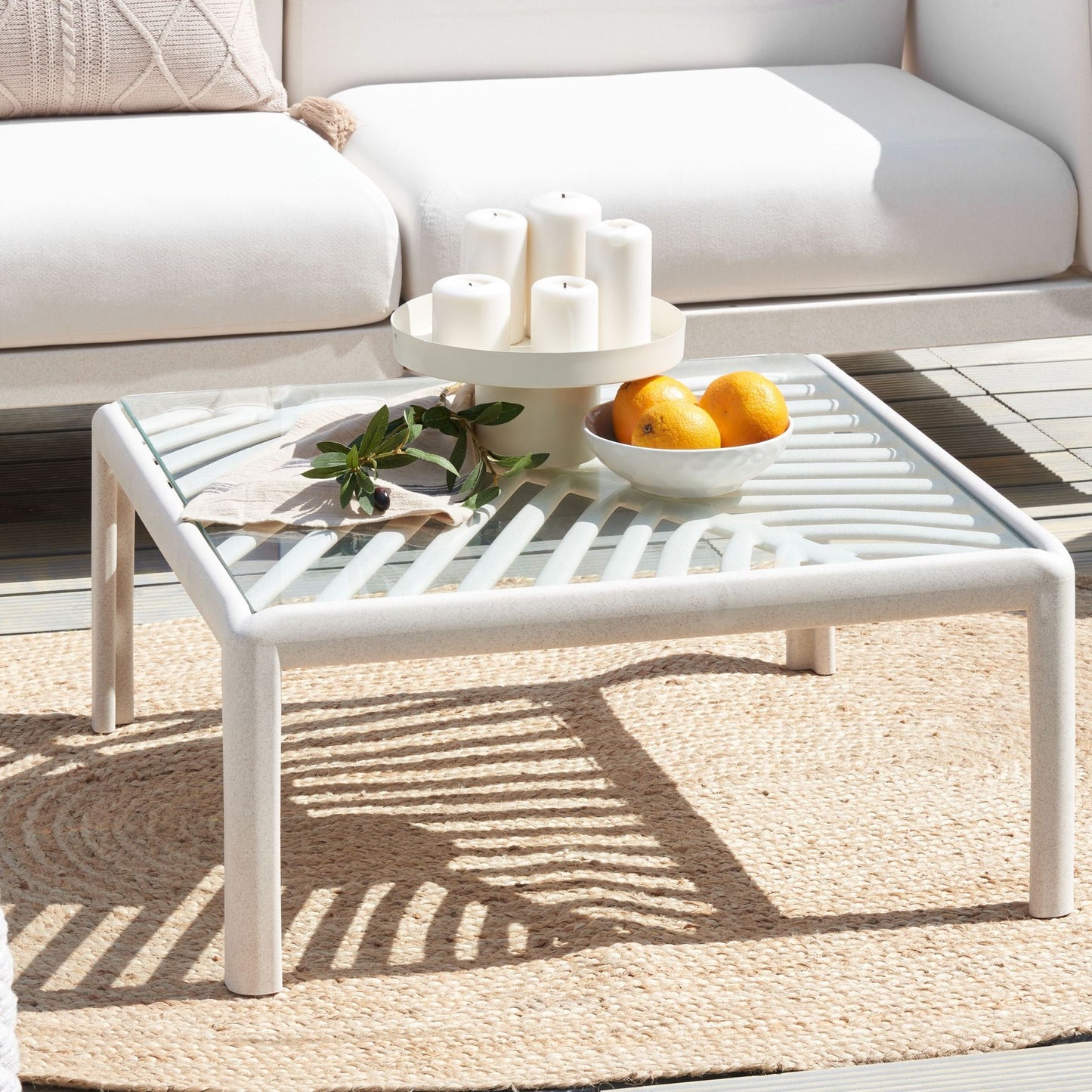 Garden Coffee Table Light Beige Synthetic Frame 69 x 69cm Outdoor Modern