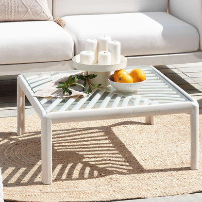 Garden Coffee Table Light Beige Synthetic Frame 69 x 69cm Outdoor Modern
