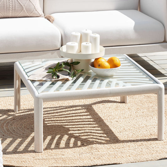 Garden Coffee Table Light Beige Synthetic Frame 69 x 69cm Outdoor Modern