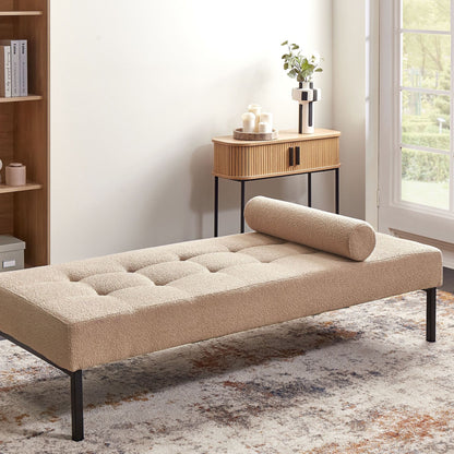 Living Beige Boucl? Chaise Longue With Metal Legs