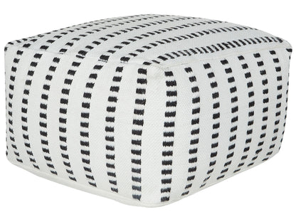 Garden Pouf White Black 50 x 50 x 30cm Outdoor Ottoman Handwoven