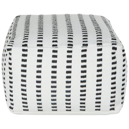 Garden Pouf White Black 50 x 50 x 30cm Outdoor Ottoman Handwoven