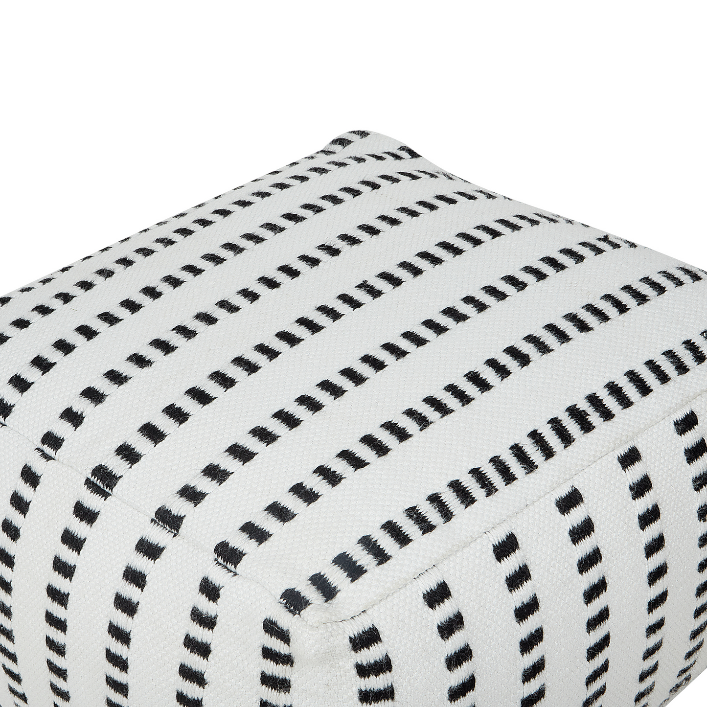 Garden Pouf White Black 50 x 50 x 30cm Outdoor Ottoman Handwoven