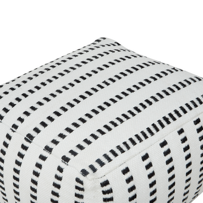 Garden Pouf White Black 50 x 50 x 30cm Outdoor Ottoman Handwoven