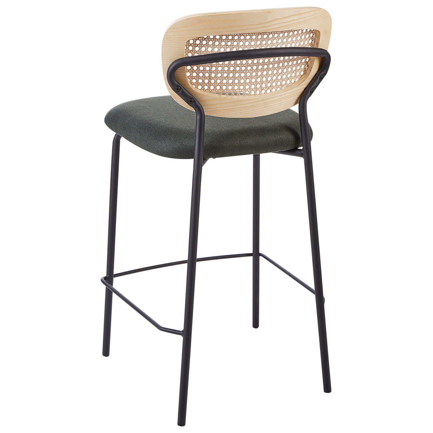 Viennese Rattan Bar Chairs Set of 2 Dark Green Upholstery