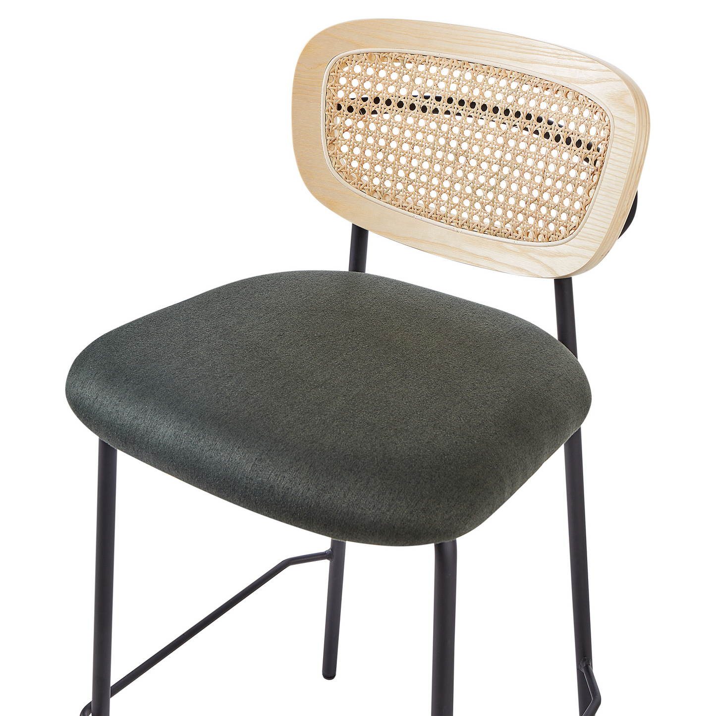 Viennese Rattan Bar Chairs Set of 2 Dark Green Upholstery