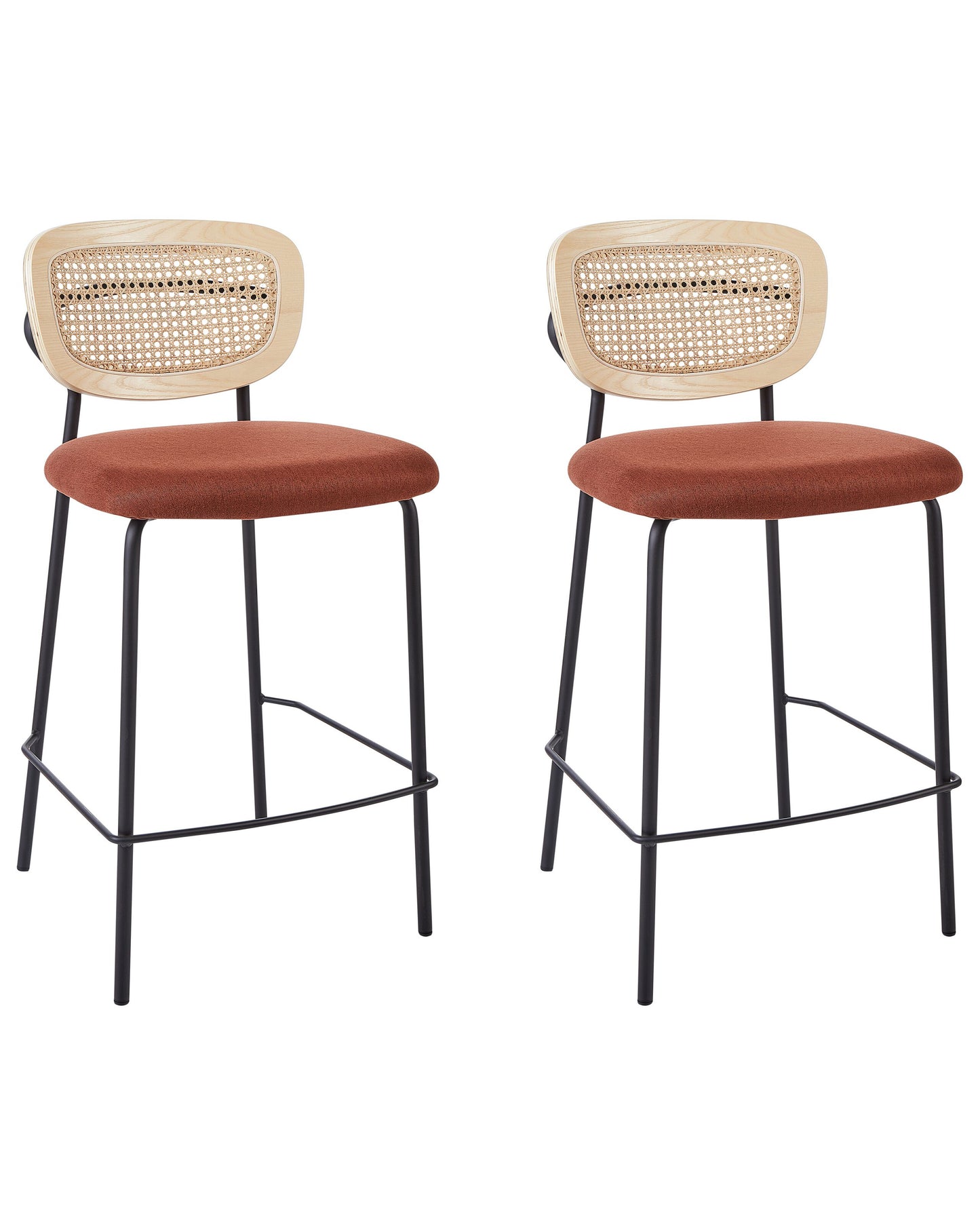 Viennese Bar Chairs Set Of 2 With Orange Polyester Upholstery
