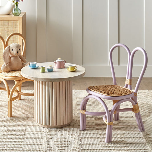 Kids Chair Violet Natural Rattan With Heart Backrest