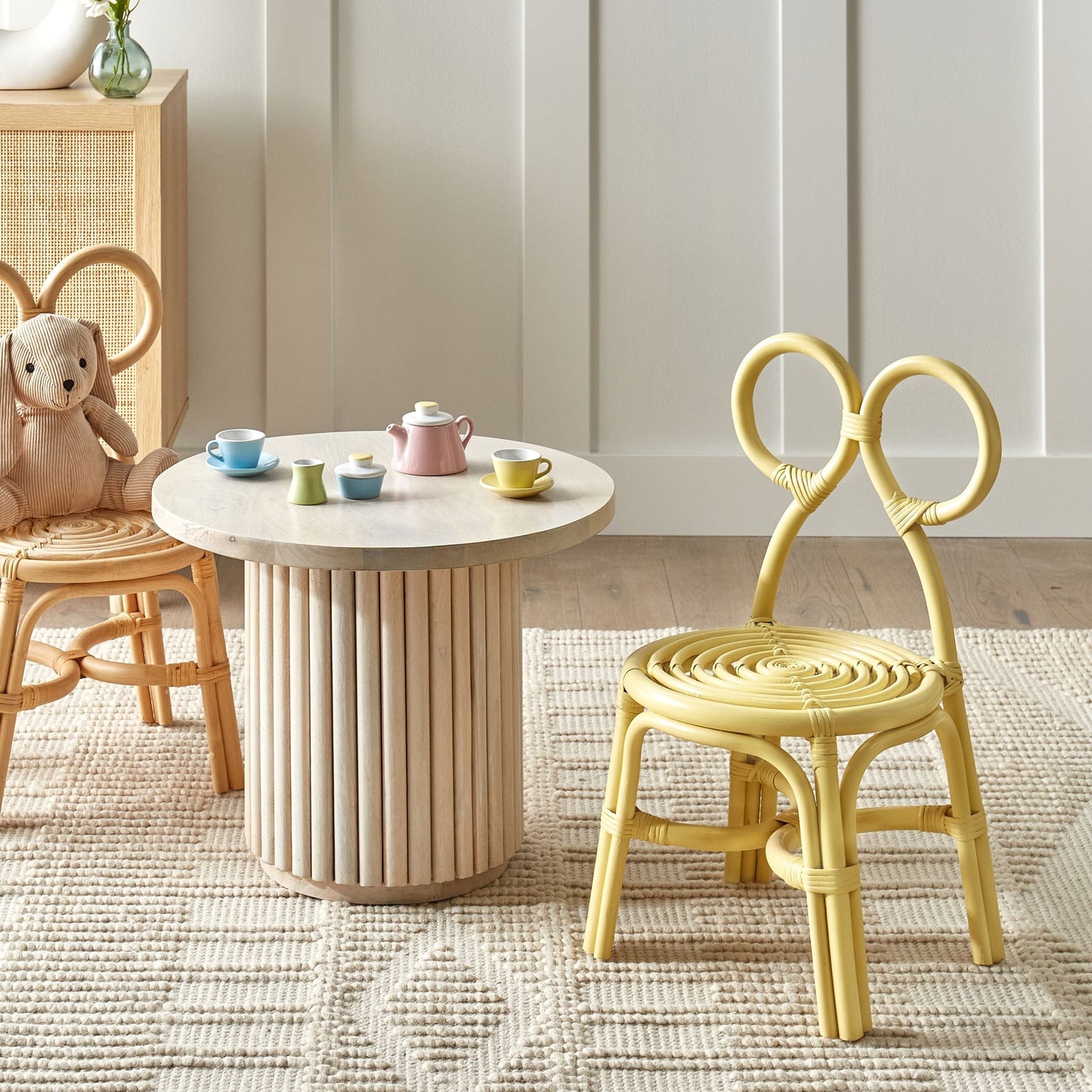 Kids Chair Natural Rattan Yellow Boho Handmade
