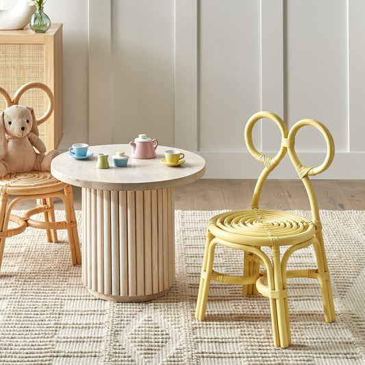 Kids Chair Natural Rattan Yellow Boho Handmade