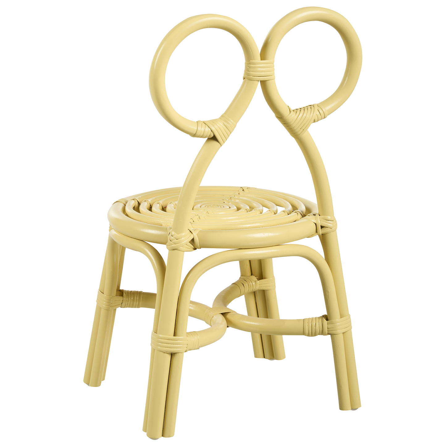 Kids Chair Natural Rattan Yellow Boho Handmade