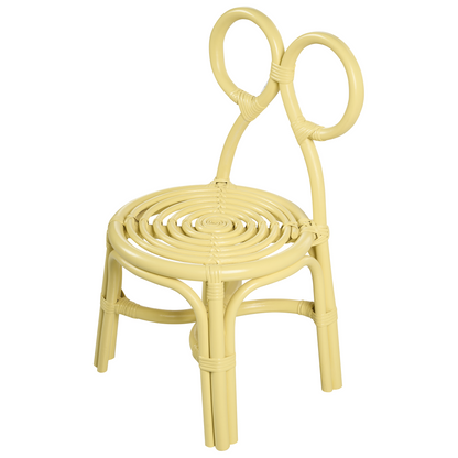 Kids Chair Natural Rattan Yellow Boho Handmade
