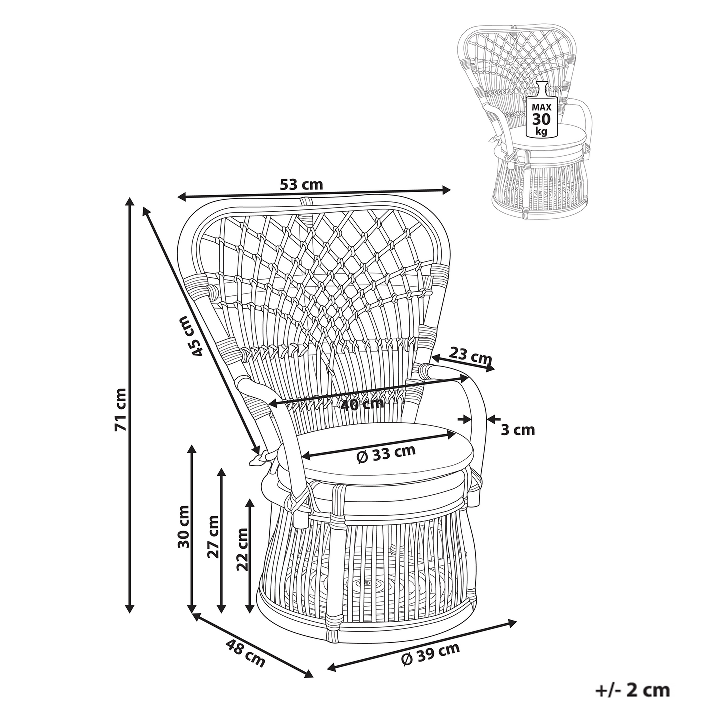 Kids Chair Natural Rattan Handmade Indoor Outdoor