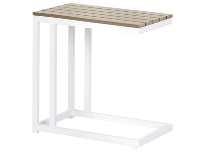 Garden Side Table With Light Plastic Wood Top And White Aluminum Frame