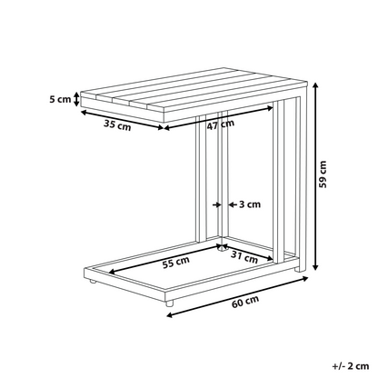 Garden Side Table With Light Plastic Wood Top And White Aluminum Frame