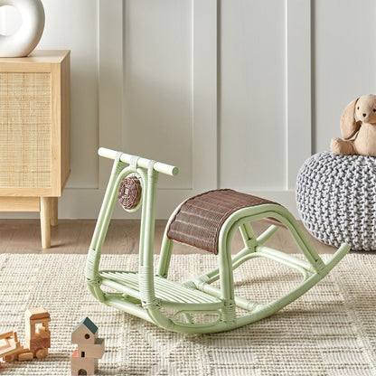 Kids Rocking Chair Light Green Rattan Boho Rustic Patio