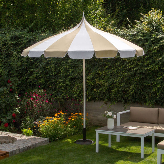 Garden Market Parasol Beige and White Polyester Fabric Aluminium Pole 2.45m UV and Rust Resistant