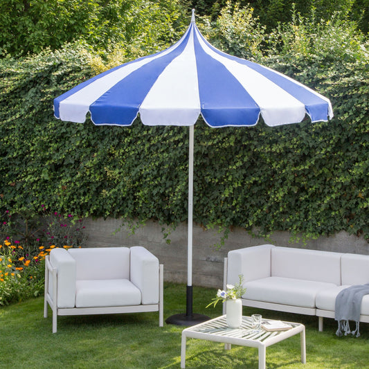 Garden Market Parasol Blue White 2.45m Aluminium Pole