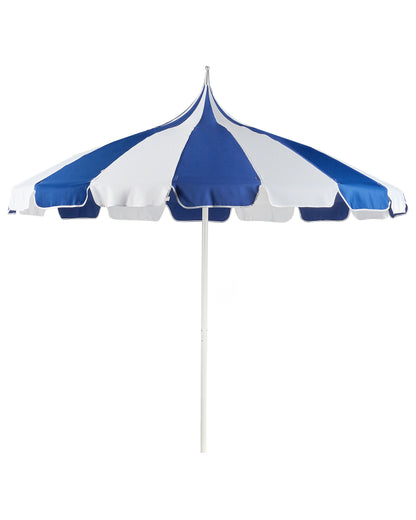Garden Market Parasol Blue White 2.45m Aluminium Pole