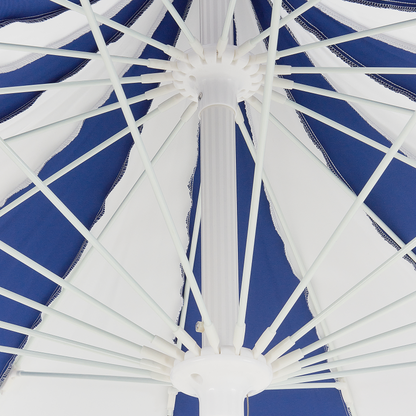 Garden Market Parasol Blue White 2.45m Aluminium Pole