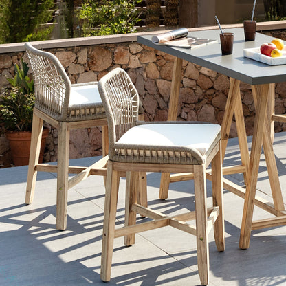 Outdoor Bar Stool Chair Set of 2 Light Brown Beige Boho Rustic Iron Frame