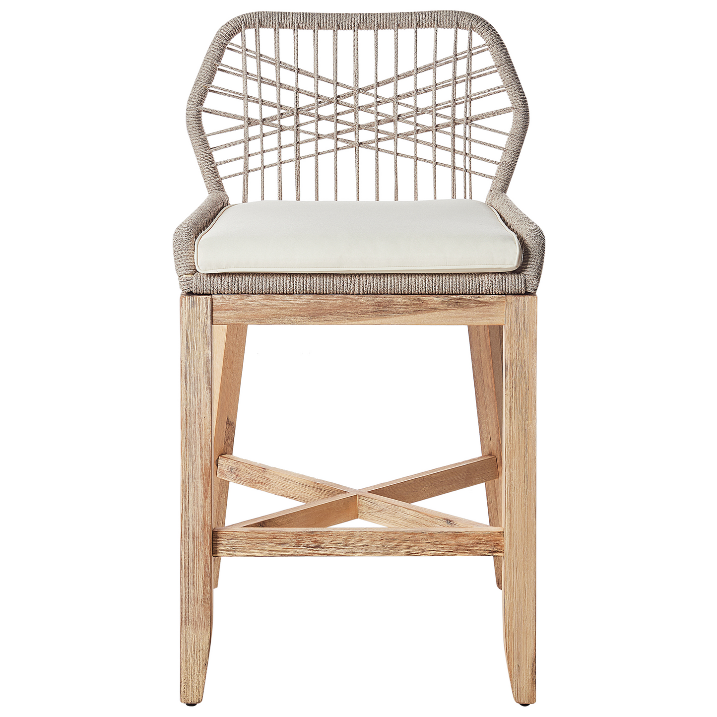 Outdoor Bar Stool Chair Set of 2 Light Brown Beige Boho Rustic Iron Frame
