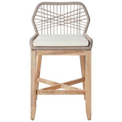 Outdoor Bar Stool Chair Set of 2 Light Brown Beige Boho Rustic Iron Frame