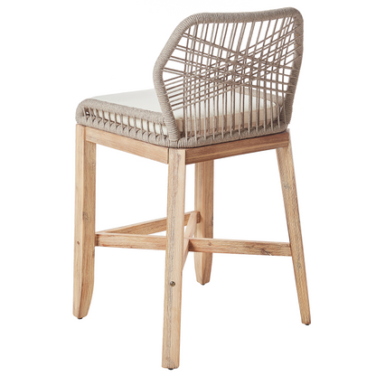 Outdoor Bar Stool Chair Set of 2 Light Brown Beige Boho Rustic Iron Frame