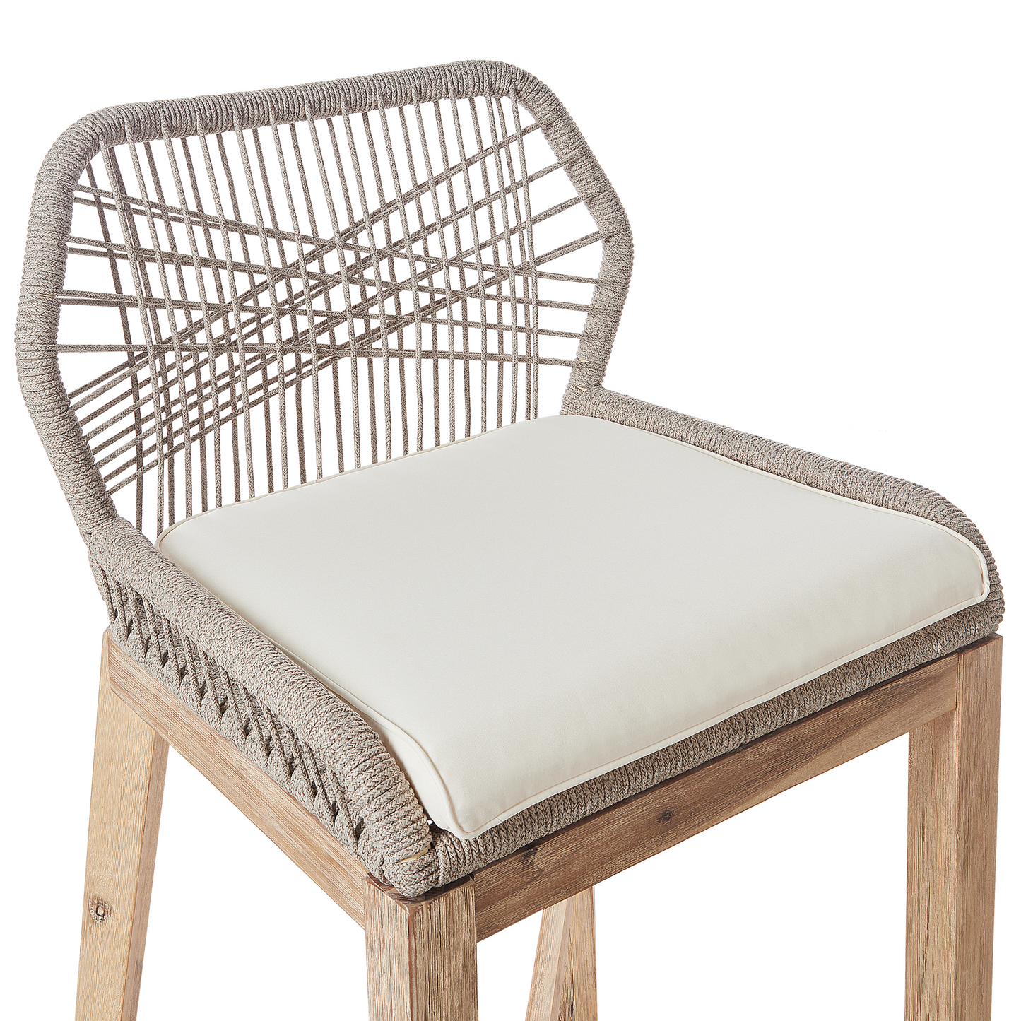 Outdoor Bar Stool Chair Set of 2 Light Brown Beige Boho Rustic Iron Frame