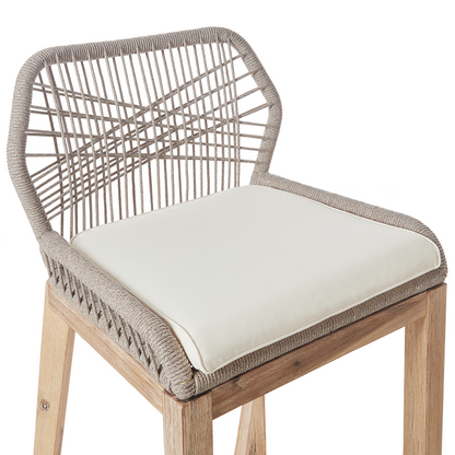 Outdoor Bar Stool Chair Set of 2 Light Brown Beige Boho Rustic Iron Frame