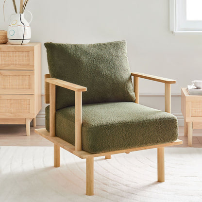 Armchair Dark Green Boucle Japandi Minimalist