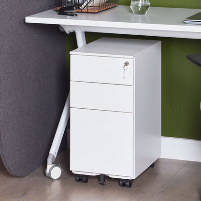 White Metal Storage Cabinet 3 Drawer Key Lock Castors