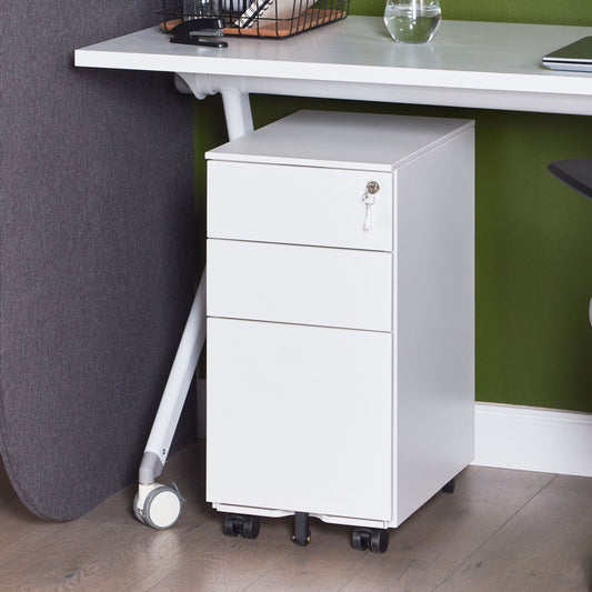 White Metal Storage Cabinet 3 Drawer Key Lock Castors