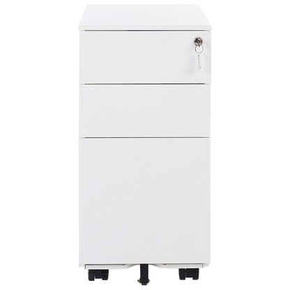 White Metal Storage Cabinet 3 Drawer Key Lock Castors