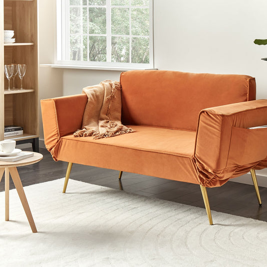 Fabric Sofa Bed Orange With Adjustable Armrests