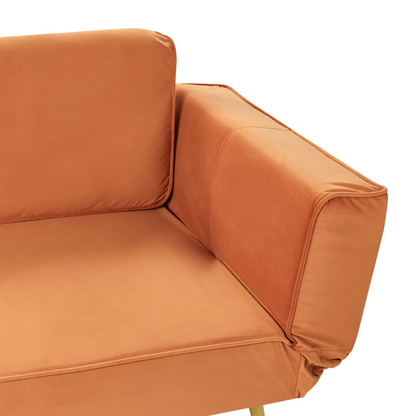 Fabric Sofa Bed Orange With Adjustable Armrests