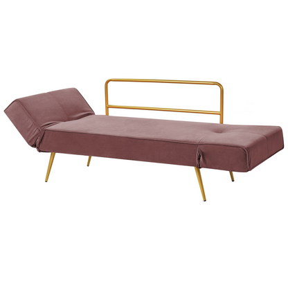 Fabric Sofa Bed Pink With Adjustable Armrests For Living Room Minimalist Comfort