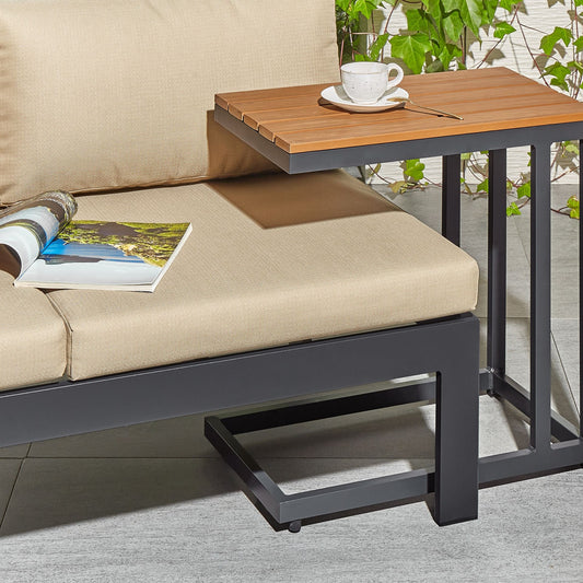 Side Table Light Plastic Wood Top Aluminum Frame