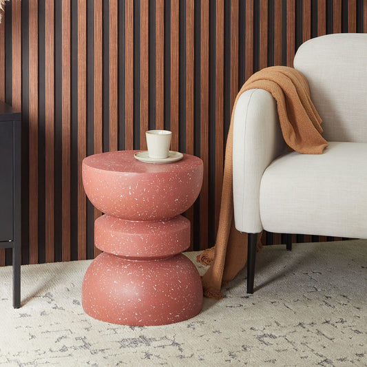 Accent Red Terrazzo Side Table Hourglass Round 37cm UV Wind Water Resistant Fiberglass