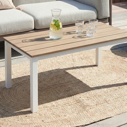 Coffee Table Plastic Wood Top White Aluminum Frame 96 x 52