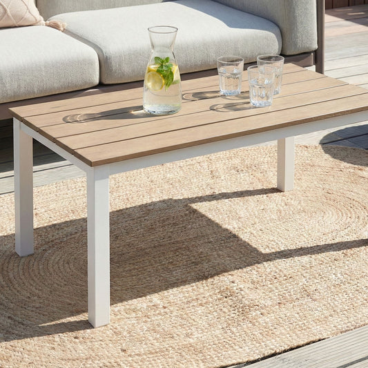 Coffee Table Plastic Wood Top White Aluminum Frame 96 x 52