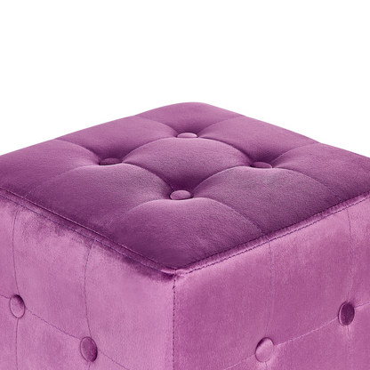 Purple Velvet Cube Footstool With Button Tufting