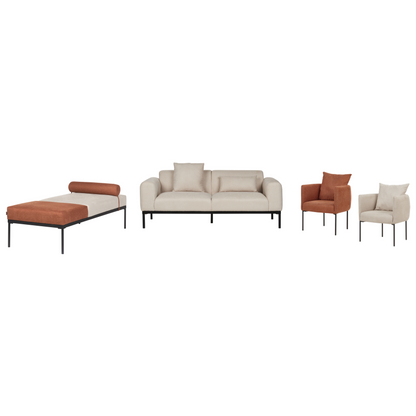 Armchair With Cushion Golden Brown Faux Linen Black Iron Legs