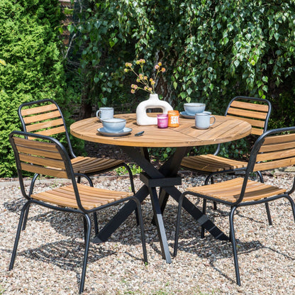 Garden Dining Table Acacia Round Top 110cm Slatted Design