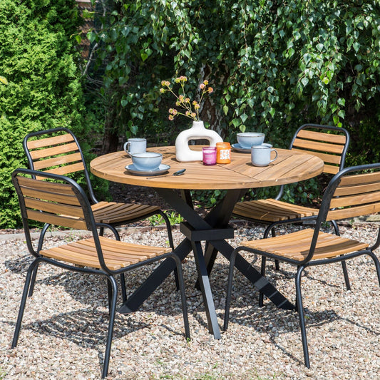 Garden Dining Table Acacia Round Top 110cm Slatted Design