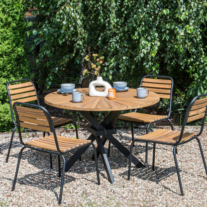 Garden Dining Table Light Brown Acacia Round Top 110cm