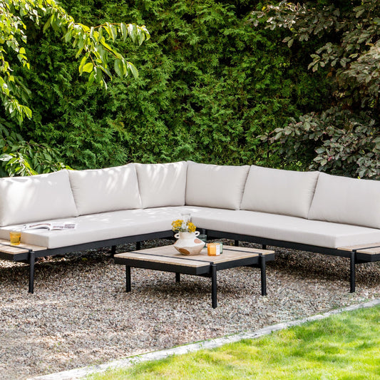 Corner Sofa Garden Set Off White Eucalyptus Coffee Table