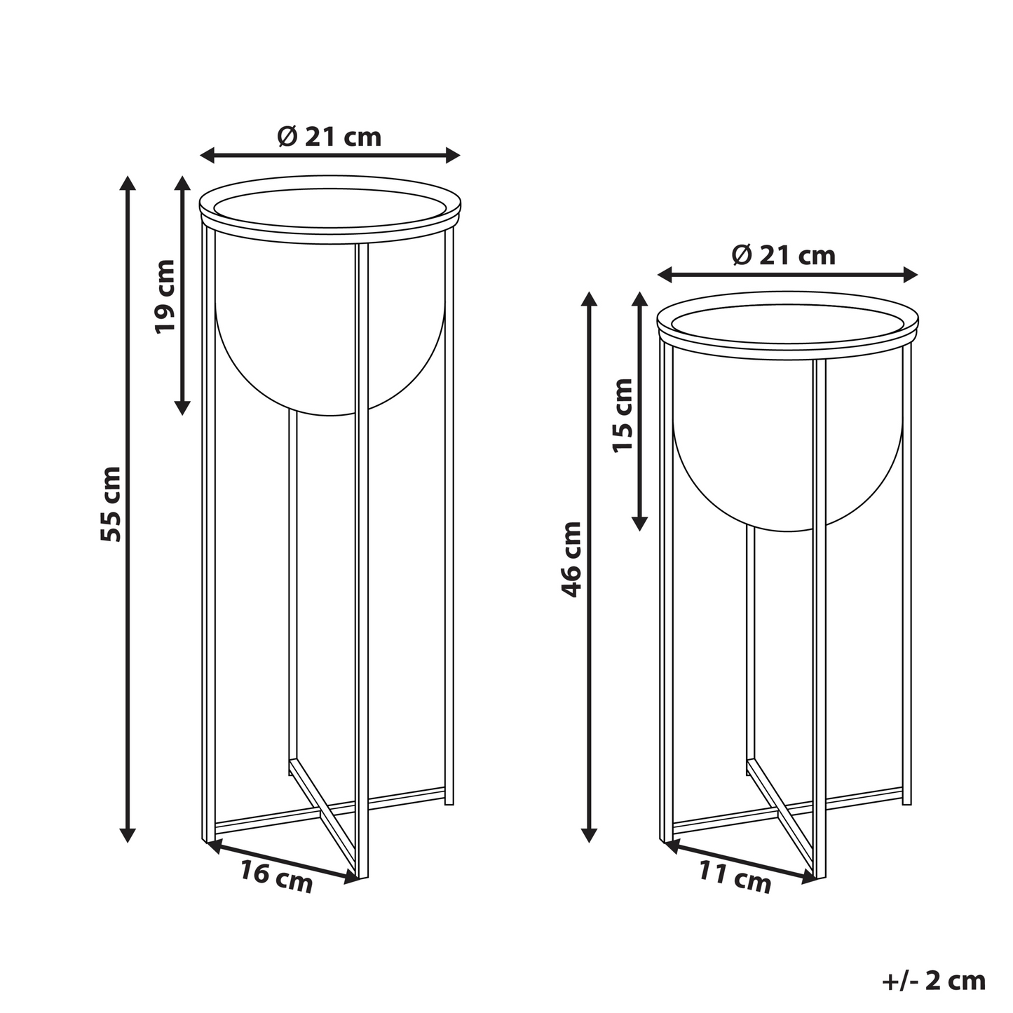 Arcadia Black Iron Plant Stands Set 2 56 and 46cm Modern Industrial