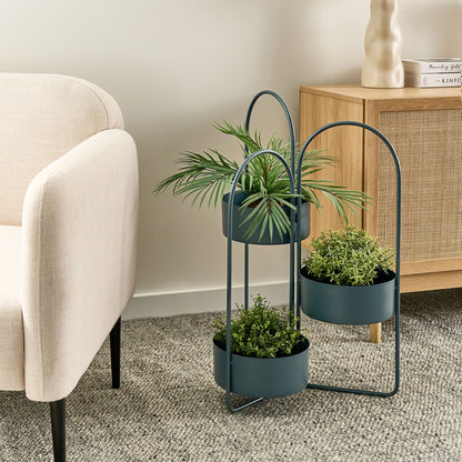 Foldable 3 Planter Plant Stand Dark Blue Iron 56 X 26 X 75